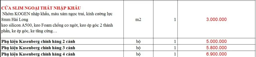 BÁO GIÁ CỬA NHÔM SLIM TRƯỢT